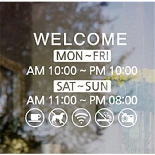 38*45cm Store shop glass window door service sign sticker adhesive warning poster welcome business time sign poster wall sticker