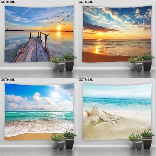 Landscape Wall Hanging Tapestry Sea Ocean Beach Sunset Scenery Hippie Big Tapestries Bedroom Living Room Home Tablecloth Decor