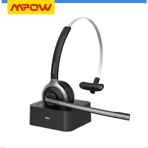 Mpow M5 Pro Bluetooth 5.0 Headphones with Mic Charging Base Wireless Headset for PC Laptop Call Center Office 18H Talking Time