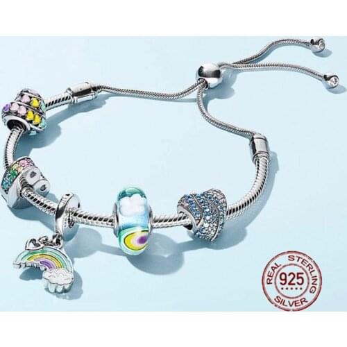 NEW 100% 925 Sterling Silver Bracelet Suit 2018 New Set Glitter Instant Slide Shine MOMENTS SLIDING Bracelet DIY Gift