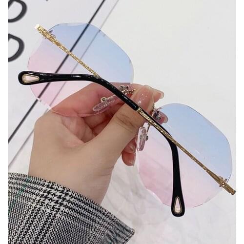 Square Oversized Sunglasses Women Vintage Luxury Rimless Sun Glasses For Female Big Frame Gradient Mirror Metal Oculos De Sol