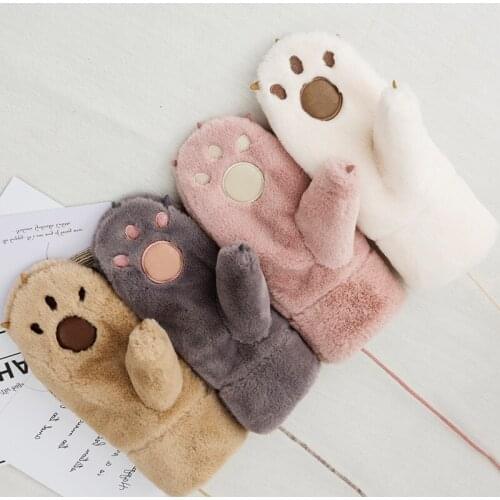 Autumn and Winter Cute Warm Thick Plush Full Finger Hanging Neck Gloves Bear Paw Cartoon Gloves Ladies Gifts New Cosplay