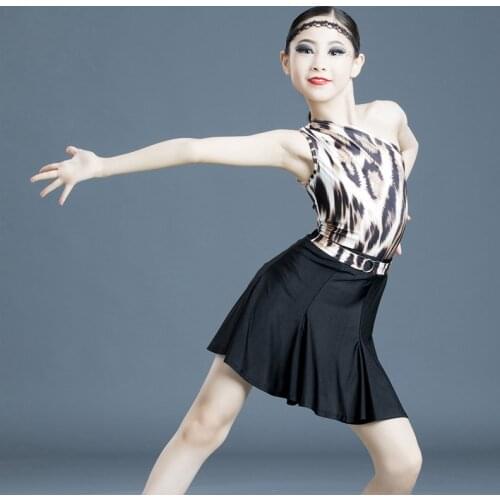 Latin Dance Dress Girls 2020 Summer New Latin Performance Ballroom Dance Wear Children Leopard Print Dance Skirt 2pcs