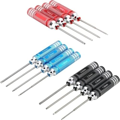 Steel Material Strong and Wear-resistant Hex Screwdriver Mainly Used for Model Aircraft 4-piece Black/ Blue/ Red