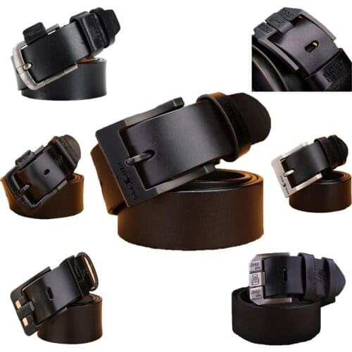 New Mens Cow Genuine Leather Luxury Belts Waistband Strap Casual Business Style Metal Black Pin Buckl 33"-44