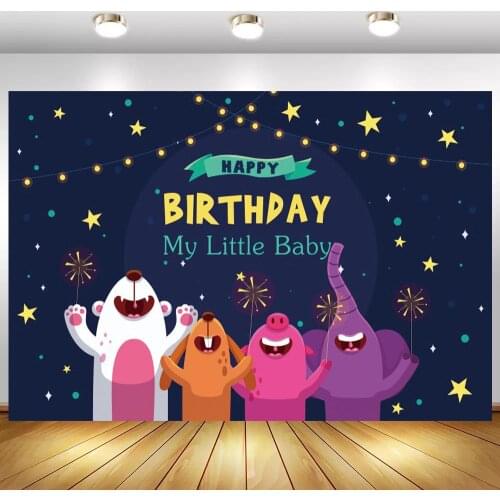 Happy Birthday My Little Baby Photography Backdrop Looking On The Night Sky Bling Bling Stars Kids 1st Birthday Photo Background
