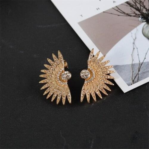 Yesucan Boho Gold Silver Color Big Geometric Studs Earrings Bijoux for Women Trendy Full Crystal Sector Shape Earings Jewelry