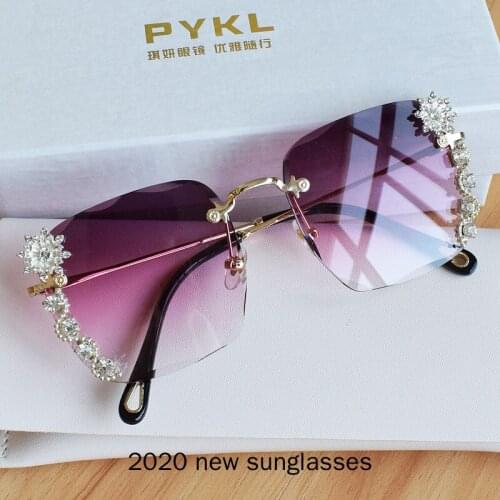 Fashion Rimless Sunglasses For Women Luxury Brand Designer Female Gradient Shades Womens Diamond Sun Glasses Crystal Frame NX