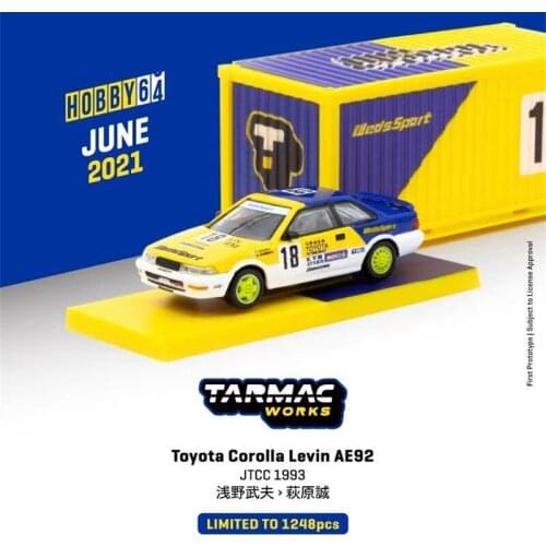 Tarmac Works 1:64 Toyota Corolla Levin AE92 JTCC 1993 Racing w/container