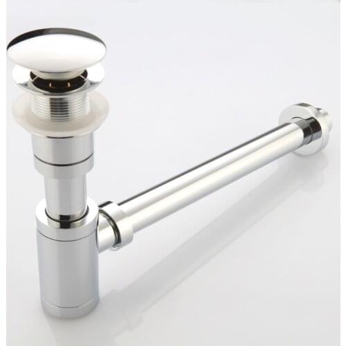 Bottle Trap Brass Round Siphon With Overflow Chrome Bathroom Vanity Wash Basin Pipe Waste With Pop Up Drain