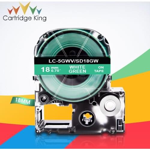 White on Green SD18GW LC-5GWV 3/4"(18mm) Label Tape for Epson King Jim LW-C410 LW-400 LW-400L Tepra Pro SR210 SR220 Label Maker
