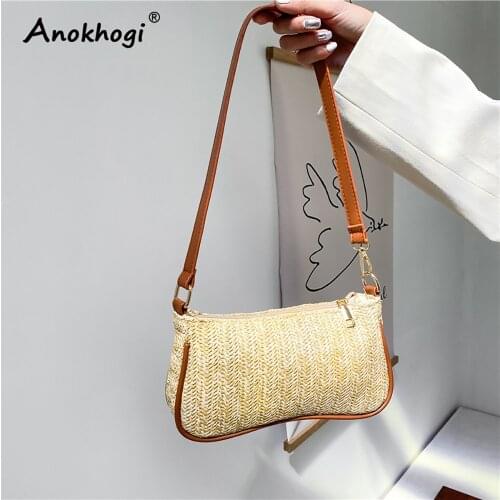 Bohemian Style Women Casual Baguette Bag Zipper Straw Woven Bag Female Shoulder Bag ML115