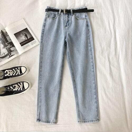2020 Spring High Waist Jeans Women Fashion Harem Pants Ankle-Length Stretch Jeans With Belt Streetwear