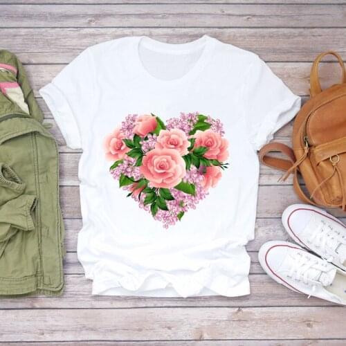 Womens T-shirts Casual Sweet Tumblr Clothing Lover Cute Flower Floral Women Print Ladies Top T Graphic Female Tee T-Shirt