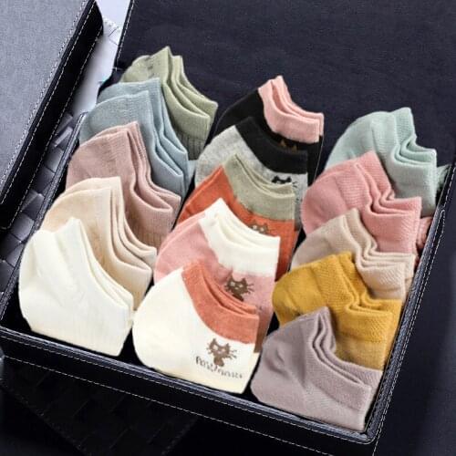 12 Styles 5 Pairs /Pack Womens Cotton Socks Candy Color Cute Fashion Korean Style Harajuku Shallow Mouth Short Socks Girl Gift