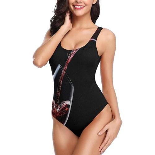 Womens One-Piece Swimsuit 2021 Sexy Padded Sporty Swimsuits Teen Girls Red Wine Is Poured Into A Wine Glass