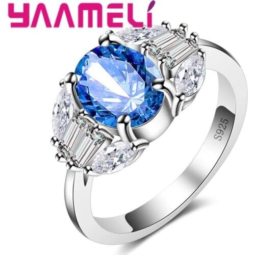 New Cut White& Blue 925 Sterling Silver CZ Ring Size 6 7 8 9 10 Fashion Simple Women Jewelry Wholesale Higher Quality