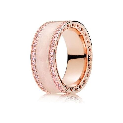 Original 925 Sterling Silver Pan Ring Rose Gold Pink Hearts Of Rings With Crystal For Women Wedding Gift Jewelry