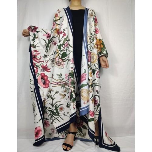 Muslim Elegant Open Front Silk Abaya Kimono For Women купальники женские 2021 Dubai Summer Printed Outfit Swimwear Kaftan