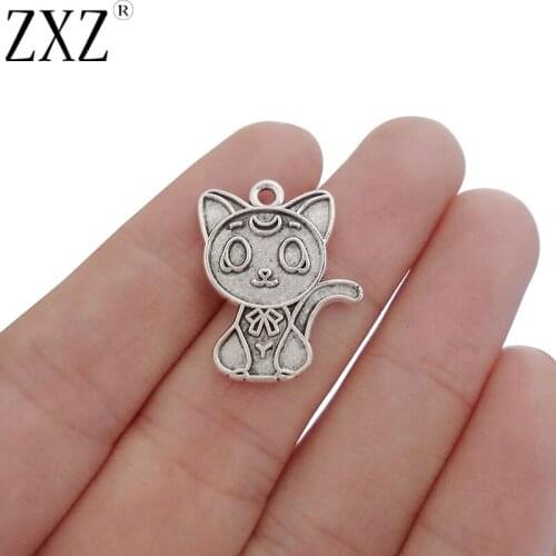 ZXZ 10pcs Cute Cat Charms Pendants Beads For Animal Necklace Bracelet Jewelry Making Findings 23x19mm