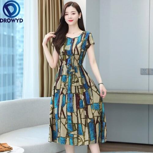 2021 Sexy Beach Midi Dress for Women Summer Fashion Short Sleeve O-neck Green Print Dress Elegant Boho Party Dresses Vestidos