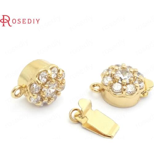 37838)2PCS Diameter 10MM 24K Gold Color Brass and Zircon Necklaces Connect Clasps Jewelry Making Supplies Diy Accessories