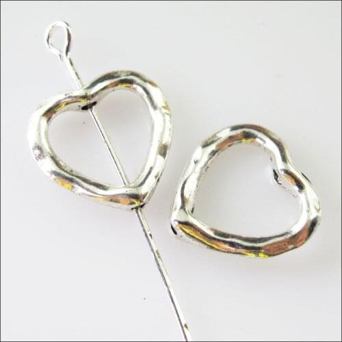 25Pcs Tibetan Silver Color Heart Spacer Beads Frame Charms 13.5mm