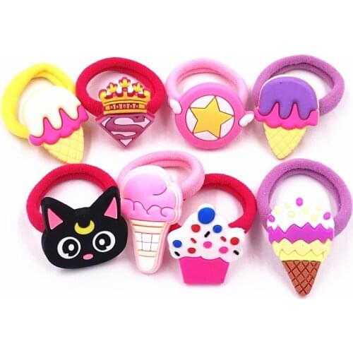 8Pcs New Girl Lovely Dessert Cake Cartoon Crown Hair Band Baby Hair Clip Hair Rope Kids Headwear Elastic PVC Silicone Metal Pin