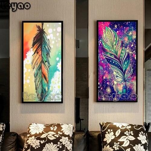 Diy Full Square/round Diamond Painting Indian Abstract Color Feathers Diamond Embroidery Cross Stitch Home Decor Christmas Gift
