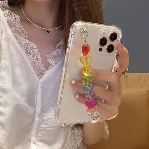 AOMU Colorful Transparent Resin Cat Bow Love Phone Chains Irregular Geometric Animal Detachable Beaded Short Chain for Women