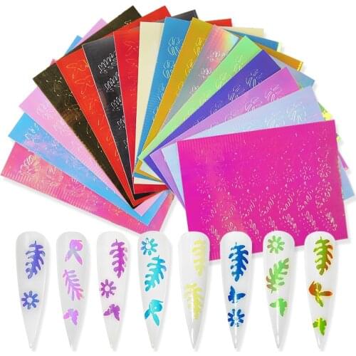 Nail Decorations Colorful flame 3D Leaves Nail Art Stickers Adhesive Sliders Colorful Nail Transfer Decals Foils Wraps Laser