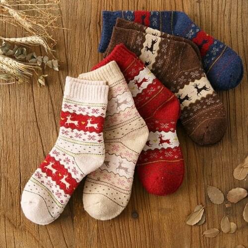 Ew Socks Womens Winter Cute Wool 3D Animal Print Sock Vintage Christmas Colorful Socks Thermal Thicken Warm Christmas Gifts