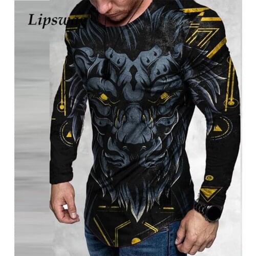 Vintage Lion Printing Fashion T Shirt Mens 2021 Summer Short Sleeve Casual Pullover Tee For Men Streetwear Harajuku Hipster Tops