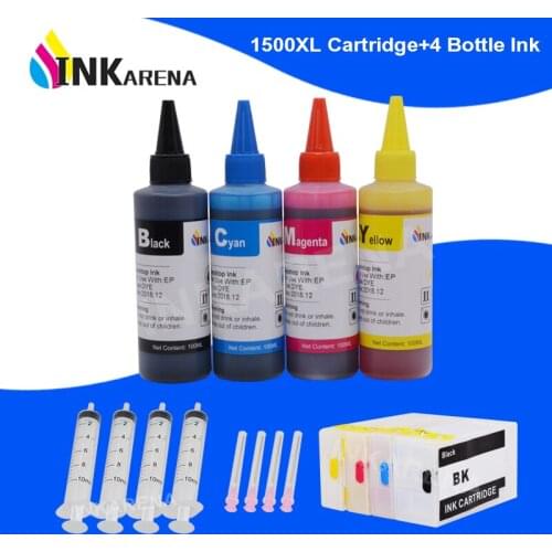 INKARENA 400ml Bottle Dye Ink + PGI-1500 XL Printer Ink Cartridge For Canon PGI1500 MAXIFY MB2050 MB2150 MB2350 MB2750 4 Color