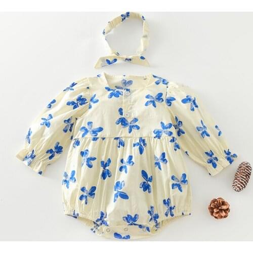 Korean Style Newborn Baby Cotton Long Sleeve Printing Jumpsuit+Hair band Baby Girl Bodysuits Spring Autumn Baby Girls Clothes