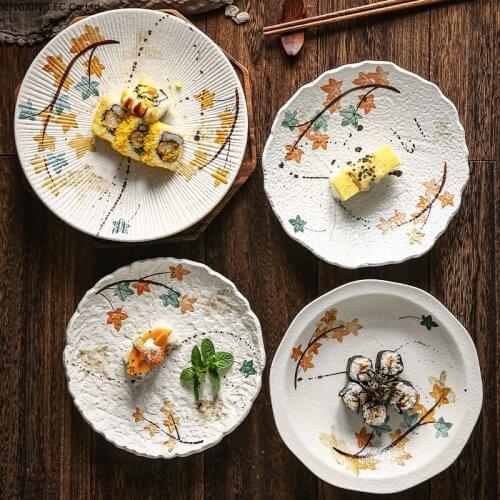 Creative Japanese Dish Deep Dish Household Soup Dish Rice Dish Pasta Dish Ceramic Tableware Fruit Salad Dish 9 Inch Disc