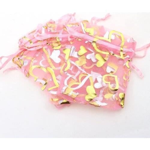 100Pcs heart of the heart foil bags 9*12cm Organza Gauze Element Pouches Beam Gift candy Bags Jewelry Packaging 7ZSH324