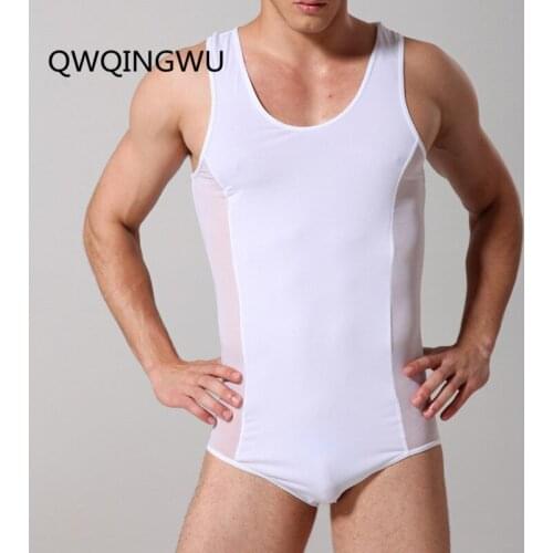 Man Undershirts Sexy Underwear Male Mesh Ice Silk Bodysuit Basic Shirts Gay Fitness Transparent Undershirts Bodywear Sleepwear