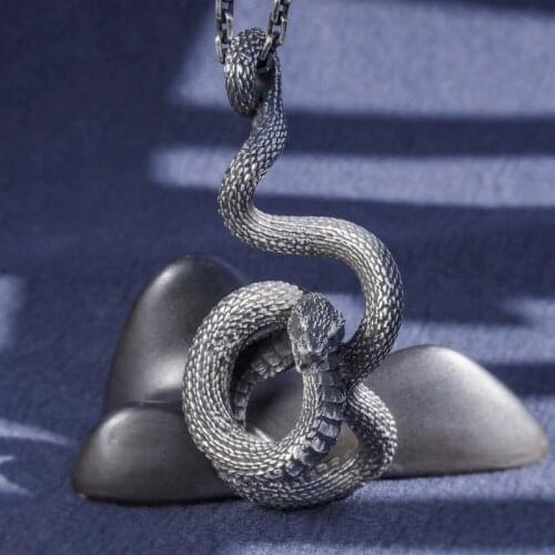 Chinese Zodiac Signs Snake Punk Gothic Wholesale Necklaces For Women Men 999 Silver Jewelry S999 Sweater Necklace Pendant Gifts