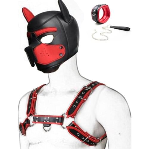 Adult Puppy Play Gay Toys BDSM Bondage Set Fetish Dog Slave Hood Chest Harness Belts Collar with Leash Sex Toys for Men Gay