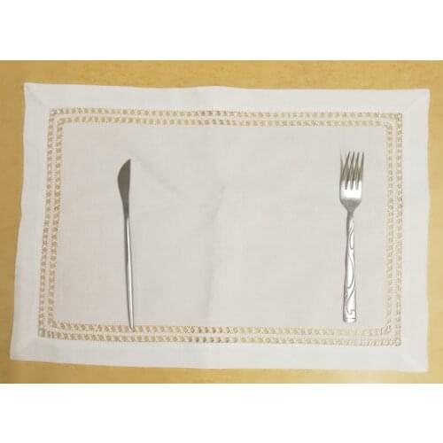 Set of 12 Fashion Table Cloth Table Runner Thick material White Linen Placemats with Double Hemstitched for elegant lunch