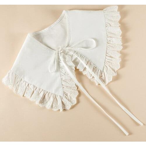 Cotton White Lapel Fake Collar Shawl Girls Ruffles Half Shirt Shawl Wrap Lapel Detachable Collars Necklace False Collar