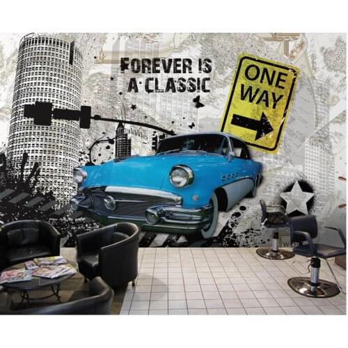Custom mural 3d wall mural on the wall Retro nostalgic blue car building background home decor photo wallpaper for walls 3 d