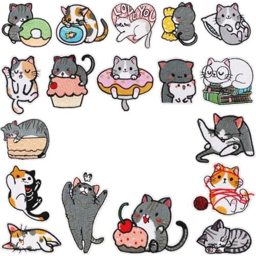 New Cute Animals Embroidery Cat Dog Patch Kids Clothing Patches Backpack Decoration Fabric Applique Small Iron on Patches