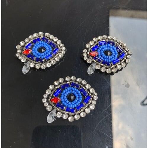 New Arrival Blue Eye Beaded Patches Eyeball Applique Sew On Patches For Clothing Exaggerated Shape Sewing DIY Accessories