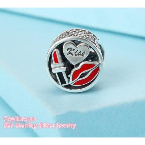 Autumn Authentic 925 Sterling Silver Glamour Kiss Charm, Mixed Enamel & Clear CZ Beads Fit Brand Charms Bracelet Diy