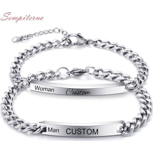 2 Pcs Custom Couple Bracelets Engraved Names Stainless Steel Bangles For Husband and Wife Anniversary gift