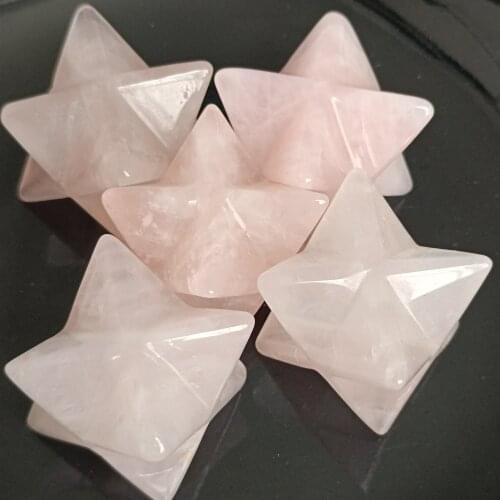 Pink Stone Quartz Powder Crystal Merkaba Carved Hexagram Six-pointed Star Pendulum Handmade Meditation Healing Home Ornament