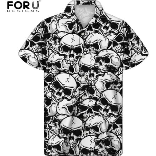 FORUDESIGNS 3D Skull Pattern Shirts for Men/Boys/Teenagers Casual Short Sleeve Shirts Unisex Harujuku Blouses Camisa Masculina