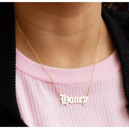 Customs Letter Honey Necklaces For Women Stainless Steel Jewelry Old English Initial Necklace Jewelry Birthday Gifts